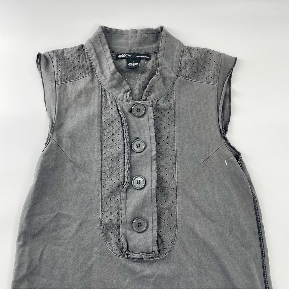 Hale Bob Grey Cotton Sleeveless Eyelet Trim Boho Minimalist mini dress NWOT - Picture 3 of 11